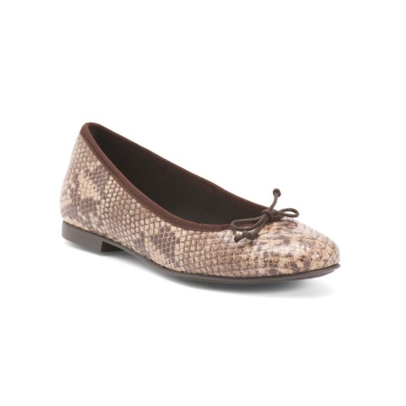 HELENE ROUGE Beige Made In Spain Leather Snake Print Ballerina Flats - Picture 1 of 2